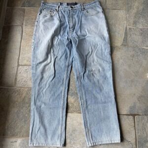 Vintage Army‎ Navy Jeans 36x34 Light Wash Straight Leg USA Made Distressed Flaws